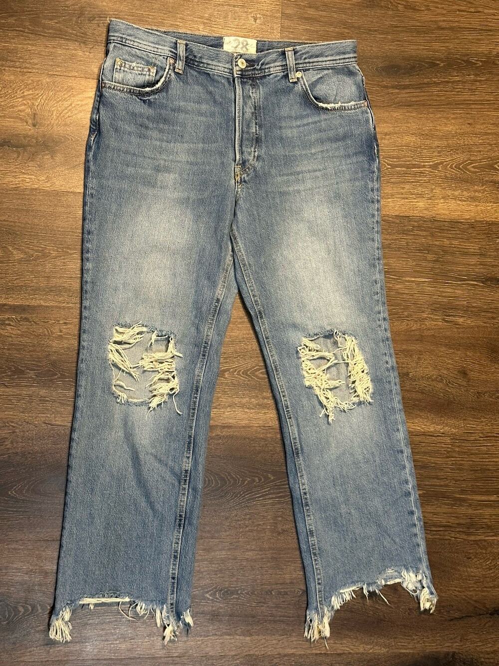 We The Free People Maggie Straight Jean SZ 28 Light Stone Cropped Ankle Flared